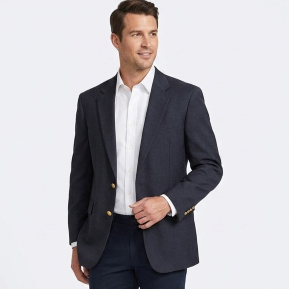 Brooks Brothers 346 Blazer Coat Mens 48 Black Gold Two Button Notch Lapel Lined